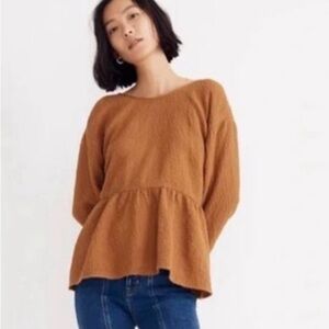 Madewell Textured Peplum open back Top mustard brown size medium
